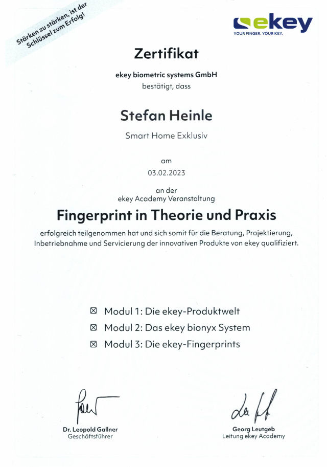 Schulung neuer Fingerprint bionyx Stefan Heinle