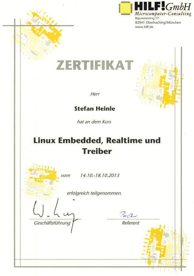Zertifikat LinuxRT Stefan Heinle